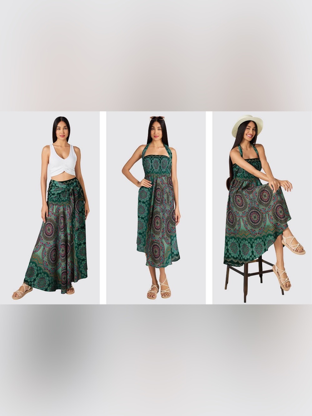 Joob Joob Versatile Green Paisley Maxi Skirt - Convertible Summer Skirt. OS